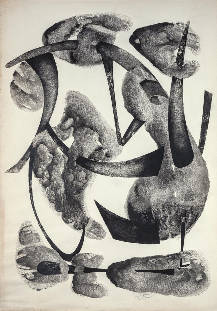 Germinations - entre 1960 et 1965, encre au pinceau, 65x50 cm